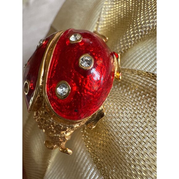 Vintage New View Gold-Tone & Red Enamel Ladybug Brooch With Rhinestone Accents - Picture 4 of 12